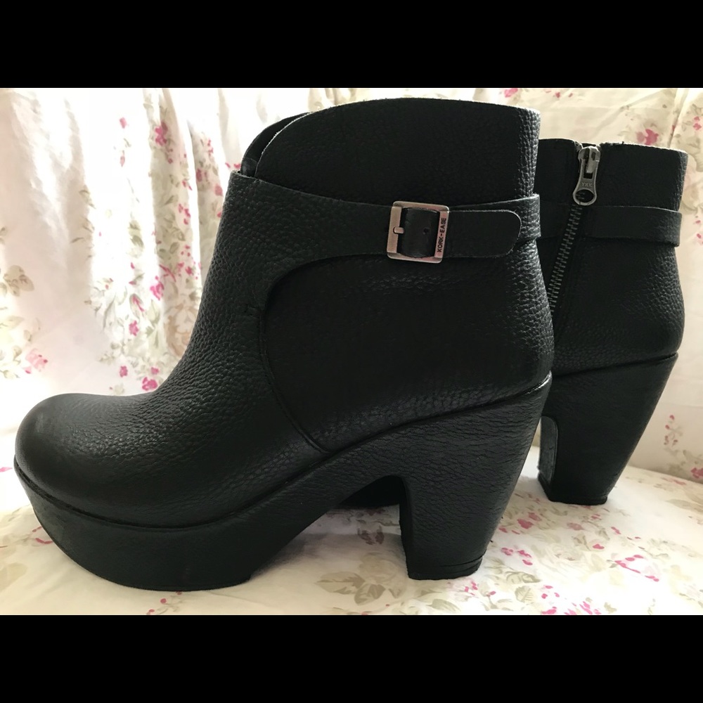 Kork-Ease Black Leather Platform Ankle Boots